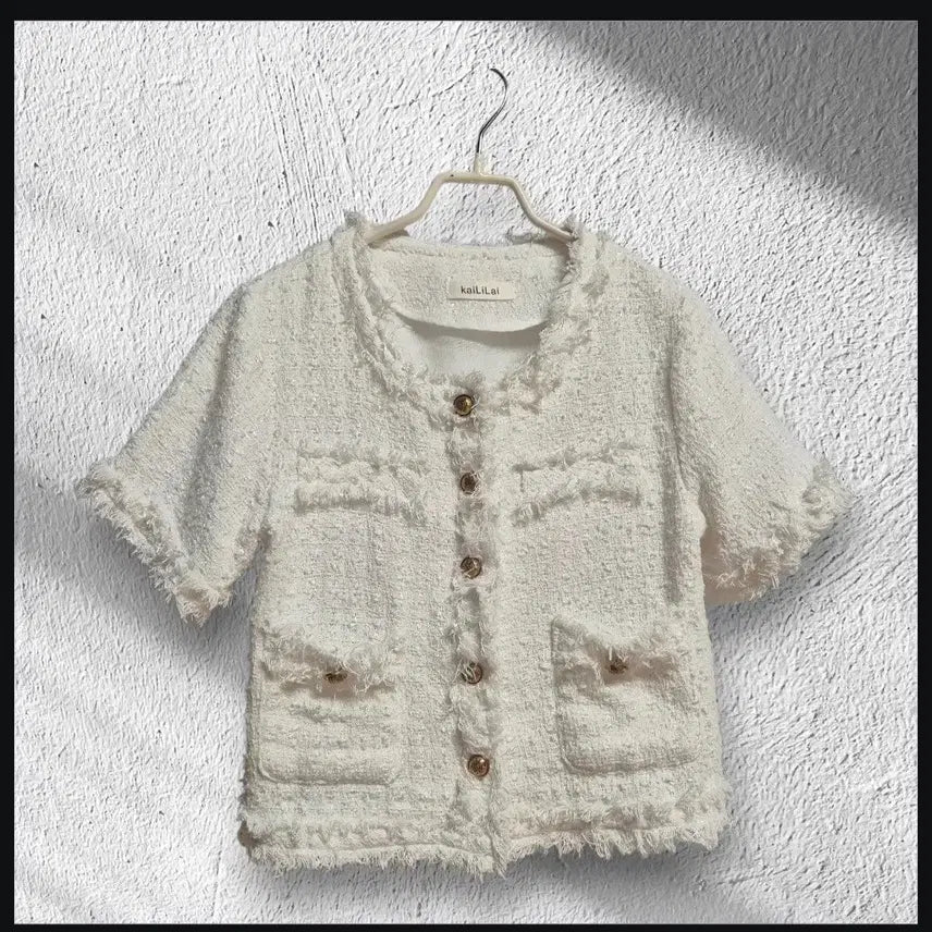 [BUNJANG] Ivory Tweed Cropped Jacket / 아이보리 트위드 반팔 자켓