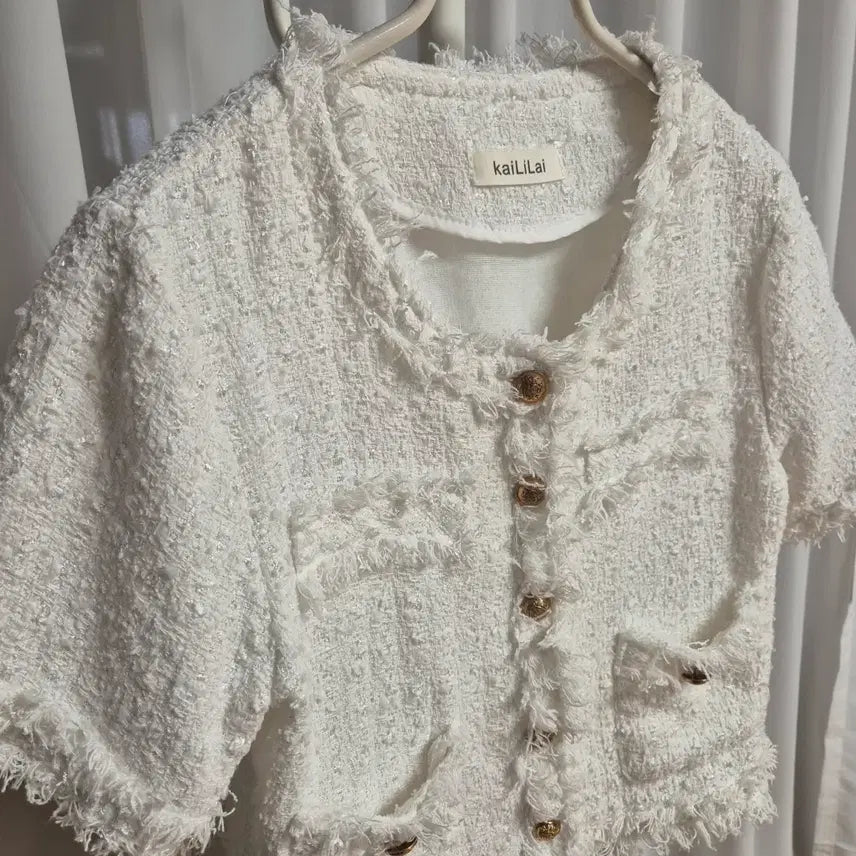 [BUNJANG] Ivory Tweed Cropped Jacket / 아이보리 트위드 반팔 자켓