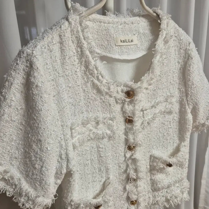 [BUNJANG] Ivory Tweed Cropped Jacket / 아이보리 트위드 반팔 자켓
