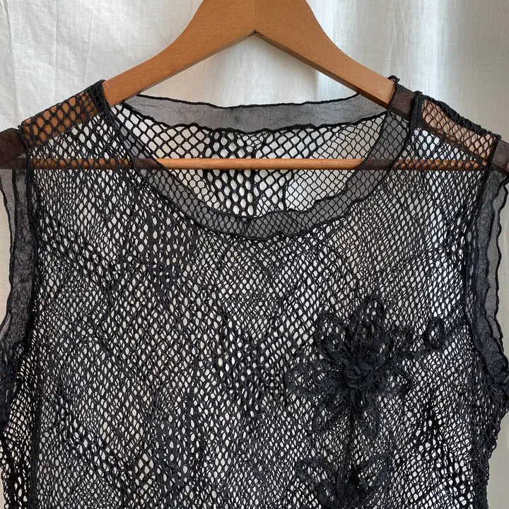 [BUNJANG] Black Net Sleeveless Top (Size M) / 블랙 네트 슬리브리스탑(M)