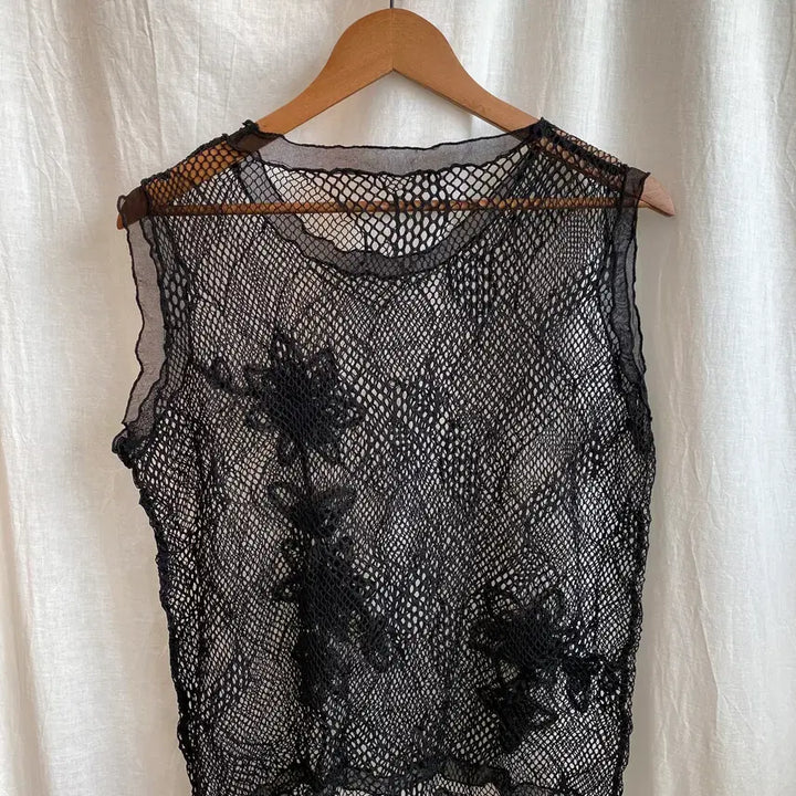 [BUNJANG] Black Net Sleeveless Top (Size M) / 블랙 네트 슬리브리스탑(M)