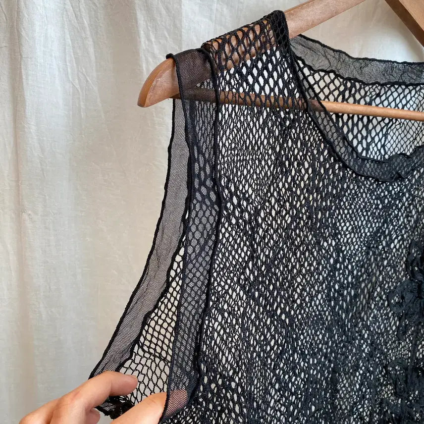 [BUNJANG] Black Net Sleeveless Top (Size M) / 블랙 네트 슬리브리스탑(M)