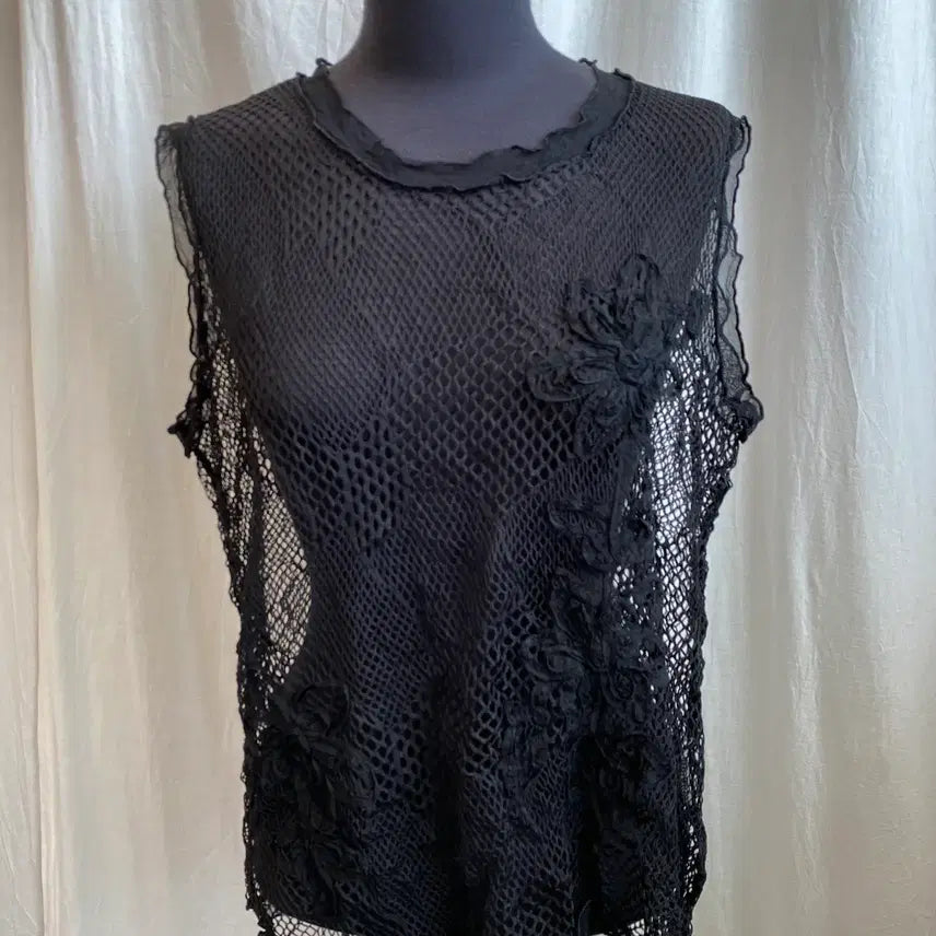 [BUNJANG] Black Net Sleeveless Top (Size M) / 블랙 네트 슬리브리스탑(M)