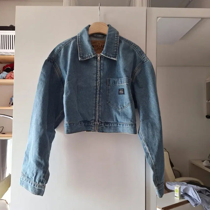 [BUNJANG] Who.A.U Cropped Denim Zip-up Jacket / (1회 착용) 후아유 크롭 데님 집업 크롭 자켓