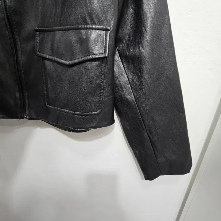 [BUNJANG] Black Eco-Leather Crop Jacket / 블랙 에코레더 크롭 자켓