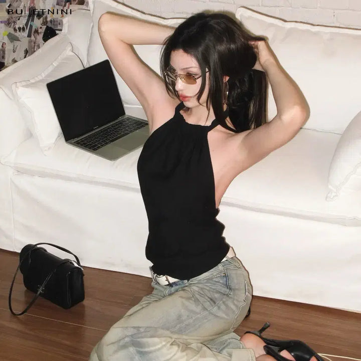 [BUNJANG] BulletNini Halter Neck Backless Tank Top / BulletNini 불렛니니 홀터넥 타이 백리스 섹시 탱크탑