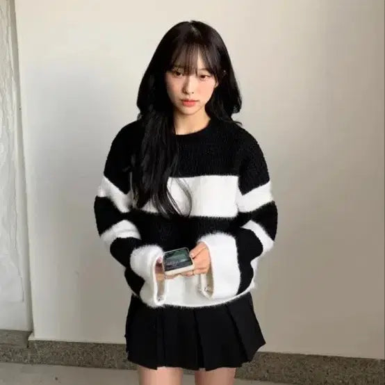 [BUNJANG] Striped Angora Knit Sweater / 단가라 스트라이프 앙고라 니트