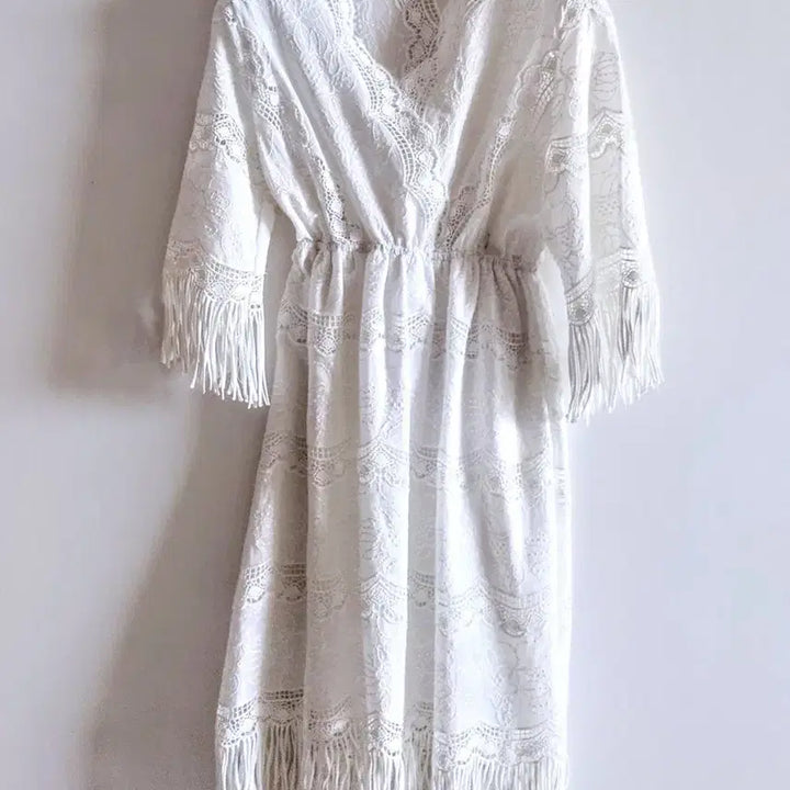 [BUNJANG] White Lace Tassel Dress / 화이트 레이스 태슬 원피스