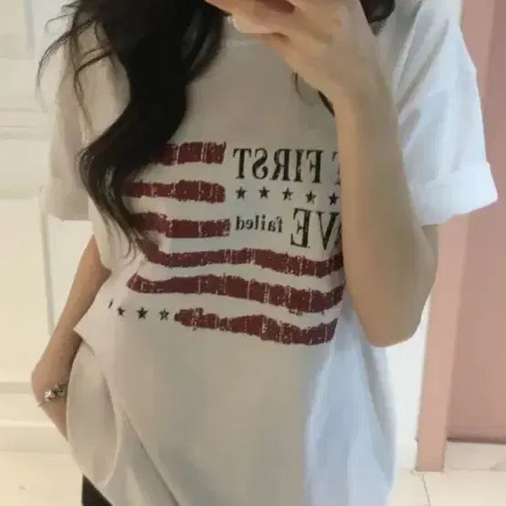 [BUNJANG] American Lettering Oversized Short Sleeve T-shirt / 아메리칸 레터링 팔뚝살커버 오버핏 반팔