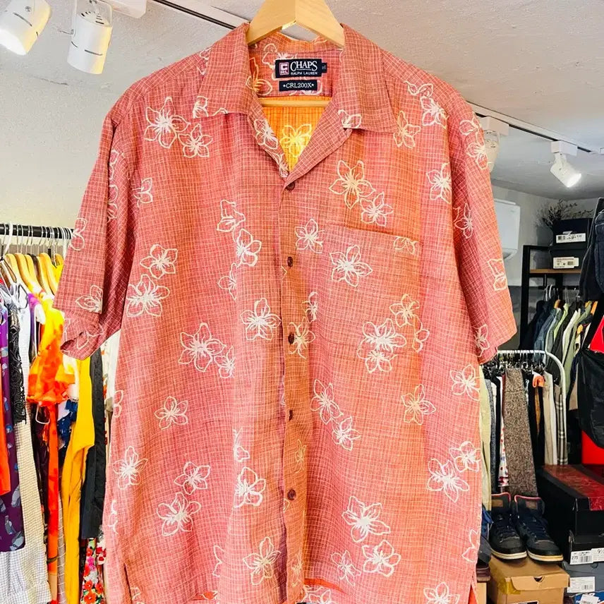 [BUNJANG] Chaps Ralph Lauren Ripstop Floral Open Collar Shirt / 챕스 랄프로렌 립스탑 플로럴 오픈카라 반팔 셔츠 (일본제)