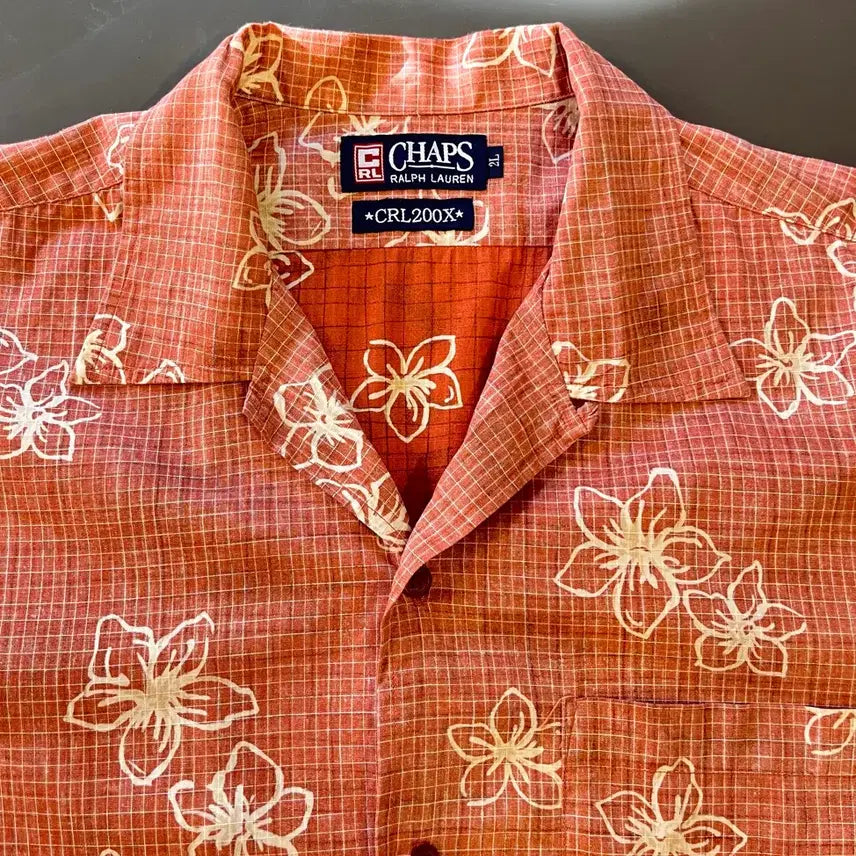 [BUNJANG] Chaps Ralph Lauren Ripstop Floral Open Collar Shirt / 챕스 랄프로렌 립스탑 플로럴 오픈카라 반팔 셔츠 (일본제)