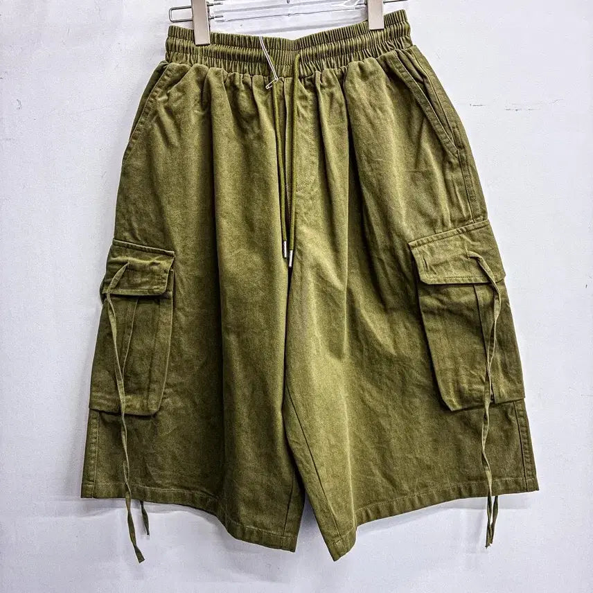 [BUNJANG] AF557 Khaki Strap Cargo Bermuda Pants / [새상품] 스트랩 카고 버뮤다 팬츠 (FREE) AF557 카키