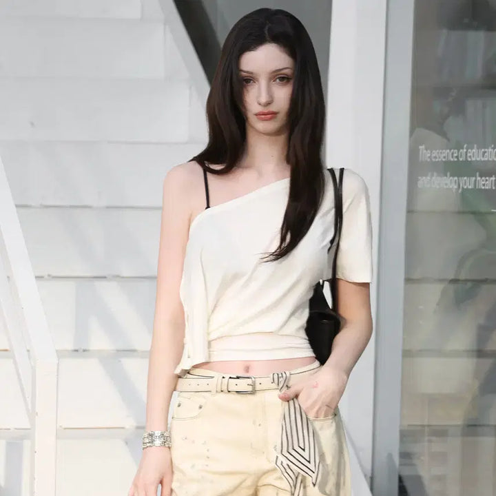[BUNJANG] BulletNini Bat Sleeve Two-Way Ribbon White Top / BulletNini 불렛니니 배트 슬리브 투웨이 리본 화이트 탑
