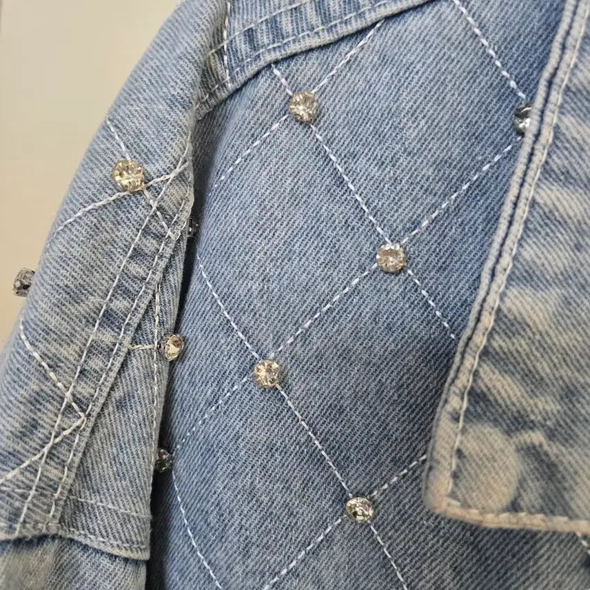 [BUNJANG] Stone Embellished Denim Jacket / 연청 스톤포인트 데님 자켓