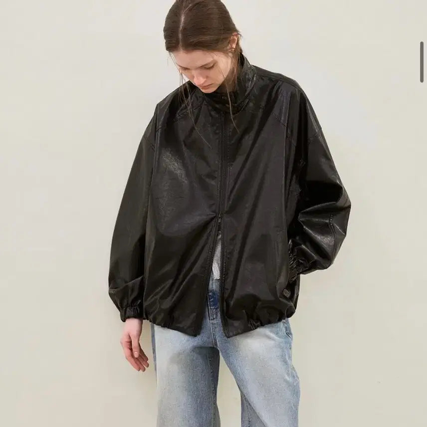 [BUNJANG] Le Highneck Leather Jacket Black Leather Jacket / 르 하이넥 레더자켓 블랙 가죽자켓