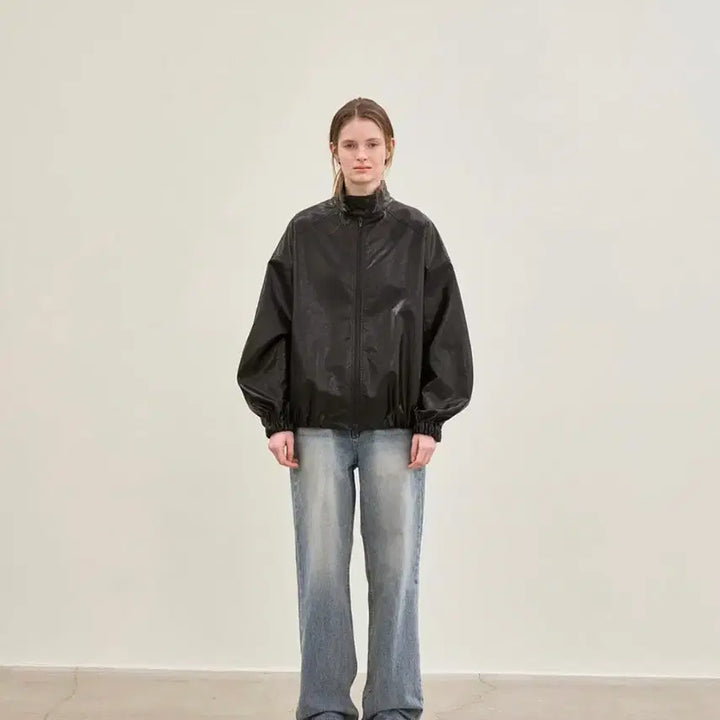 [BUNJANG] Le Highneck Leather Jacket Black Leather Jacket / 르 하이넥 레더자켓 블랙 가죽자켓