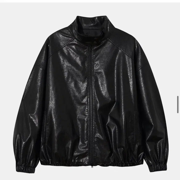 [BUNJANG] Le Highneck Leather Jacket Black Leather Jacket / 르 하이넥 레더자켓 블랙 가죽자켓