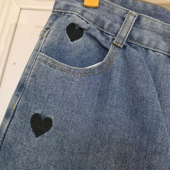 [BUNJANG] Heart Pattern Trousers / 봄 디자인이쁜  하트 청통바지  새상품  허리단면 30   28까지
