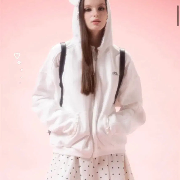 [BUNJANG] Dry Rose Big Ribbon Hoodie Zip-up (White) / [새상품] 드라이로즈 빅리본 후드집업 화이트