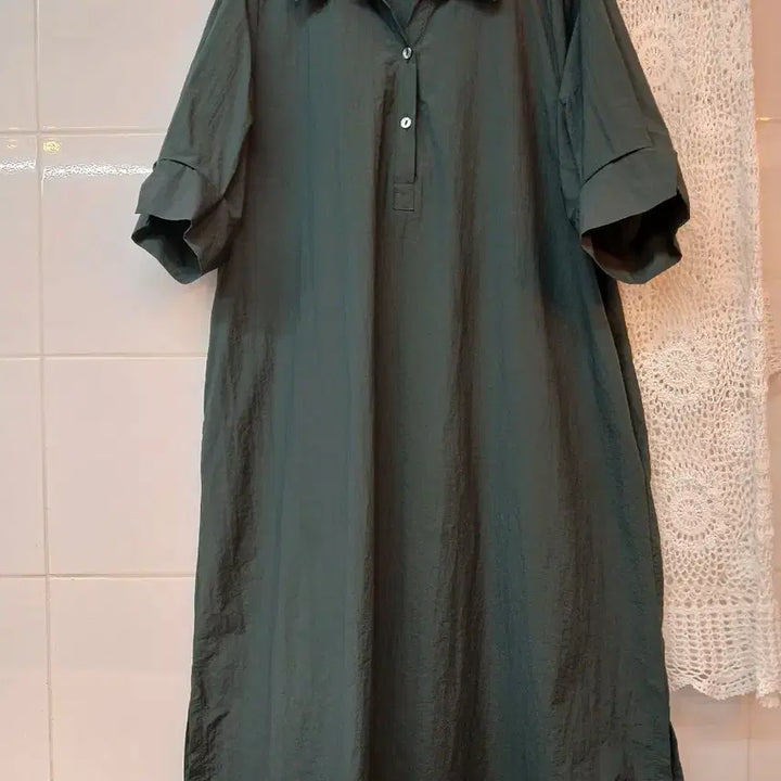 [BUNJANG] Unbranded V-Neck Short Sleeve Long Dress Green M / 카라넥 반팔 롱 원피스 그린 M (55.66)
