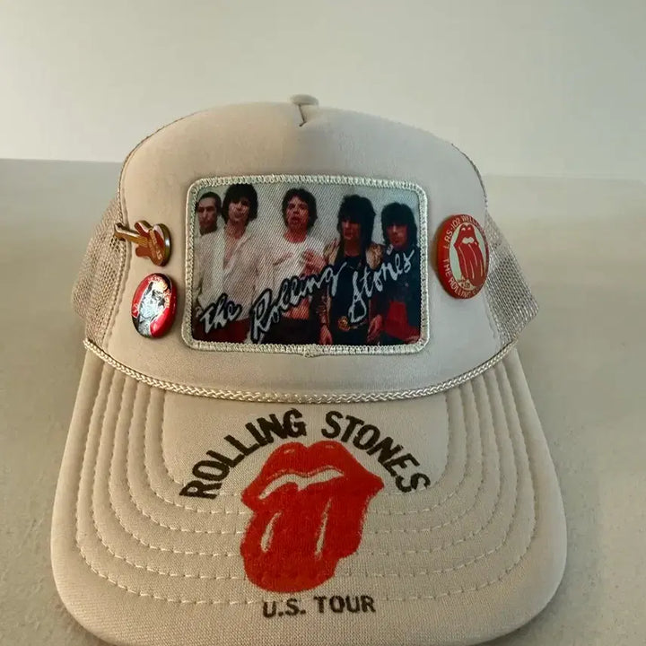 [BUNJANG] MADEWORN x Rolling Stones Trucker Cap (Beige) / 메이드원 x 롤링스톤즈 핸드메이드 트러커 캡 (베이지)