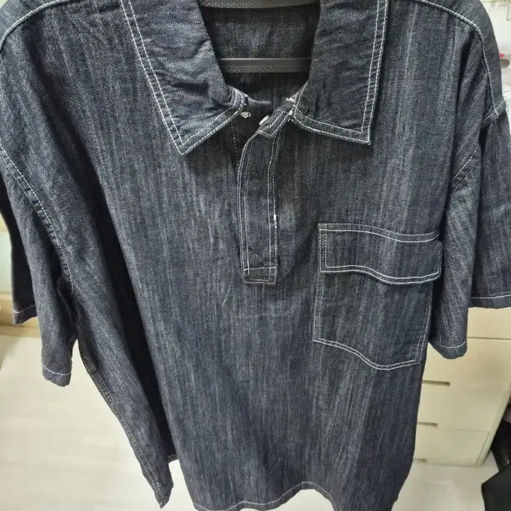 [BUNJANG] 8seconds Denim Pullover Short Sleeve Shirt Navy XXL / 에잇세컨즈 데님 풀오버 반팔 셔츠 네이비 xxl