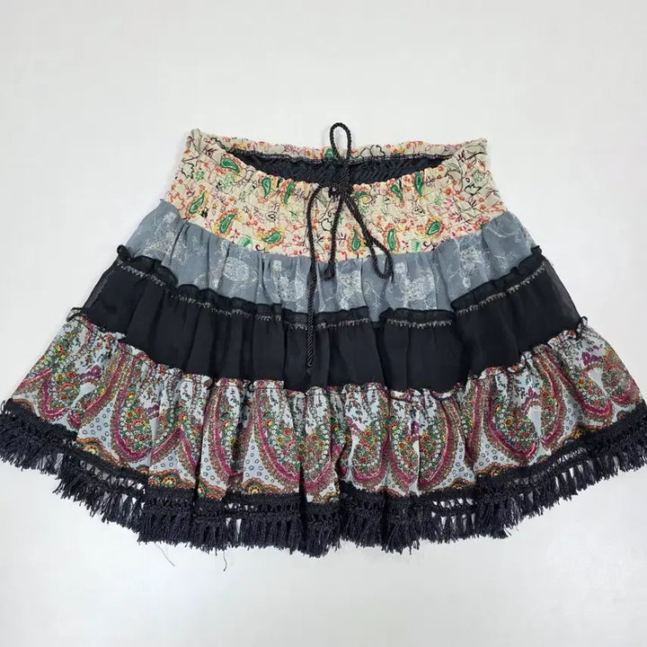 [BUNJANG] Japanese Vintage Oriental Paisley Patchwork Frill Kangkang Skirt / 일본빈티지)오리엔탈 페이즐리 패치워크 프릴캉캉 스즈코모리걸 에스닉 치마