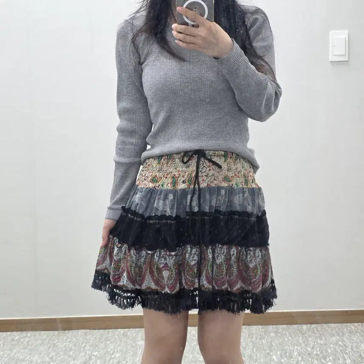 [BUNJANG] Japanese Vintage Oriental Paisley Patchwork Frill Kangkang Skirt / 일본빈티지)오리엔탈 페이즐리 패치워크 프릴캉캉 스즈코모리걸 에스닉 치마