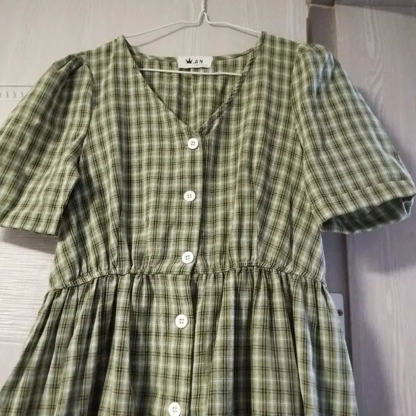 [BUNJANG] Green Check Long Dress / 그린 체크 롱원피스