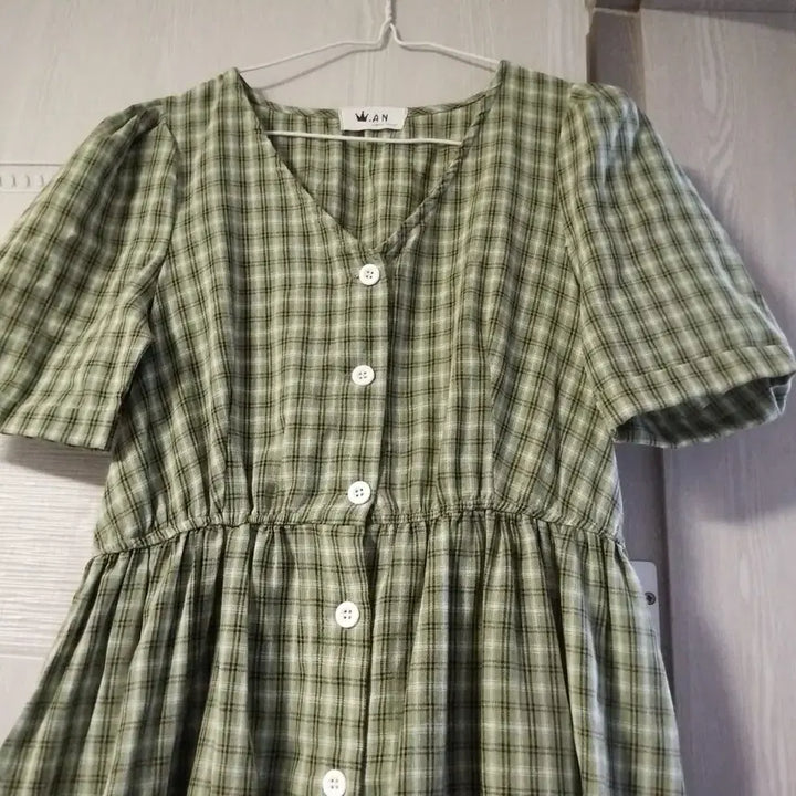 [BUNJANG] Green Check Long Dress / 그린 체크 롱원피스