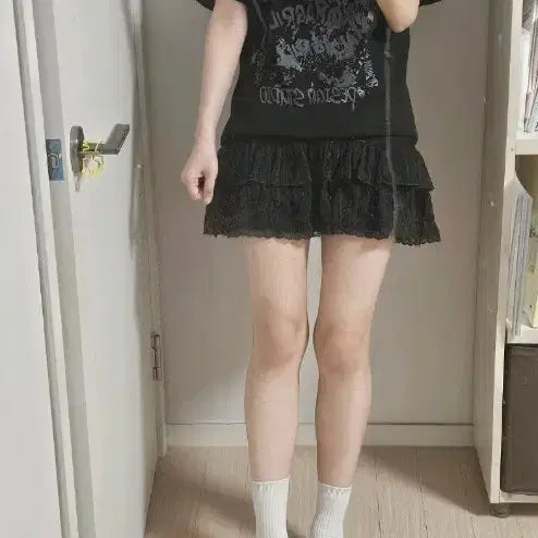[BUNJANG] Crank Lace Detail Mini Skirt / 크랭크 스커트