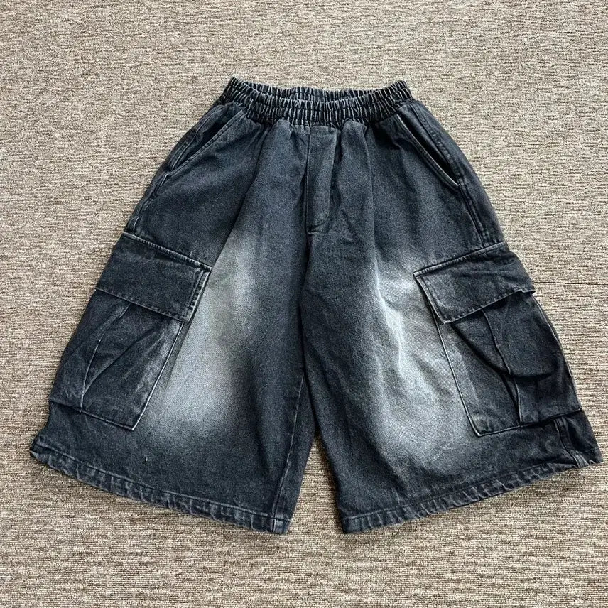[BUNJANG] SLOGAN Black Denim Cargo Shorts / SLOGAN 흑청 카고 반바지 L