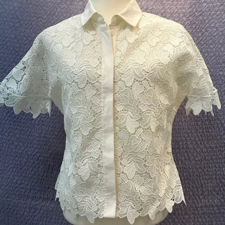 [BUNJANG] Giambattista Valli White Flower Lace Blouse / 24션지암바티스타 발리 화이트 플라워 레이스 블라우스 42 새옷급