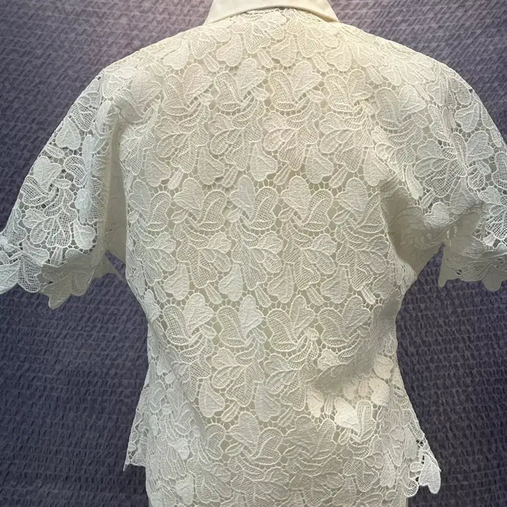 [BUNJANG] Giambattista Valli White Flower Lace Blouse / 24션지암바티스타 발리 화이트 플라워 레이스 블라우스 42 새옷급