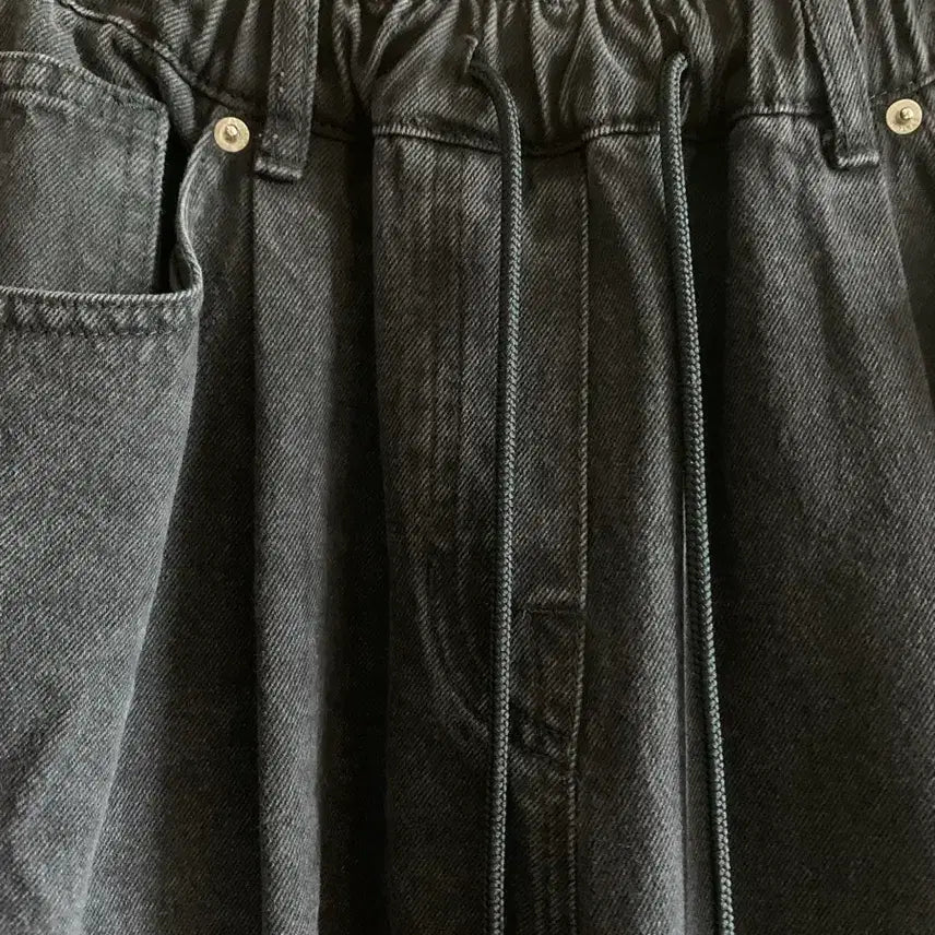 [BUNJANG] System Wide Banding Denim Pants (Black) / 시스템 와이드 밴딩 데님팬츠(블랙)
