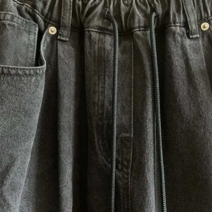 [BUNJANG] System Wide Banding Denim Pants (Black) / 시스템 와이드 밴딩 데님팬츠(블랙)