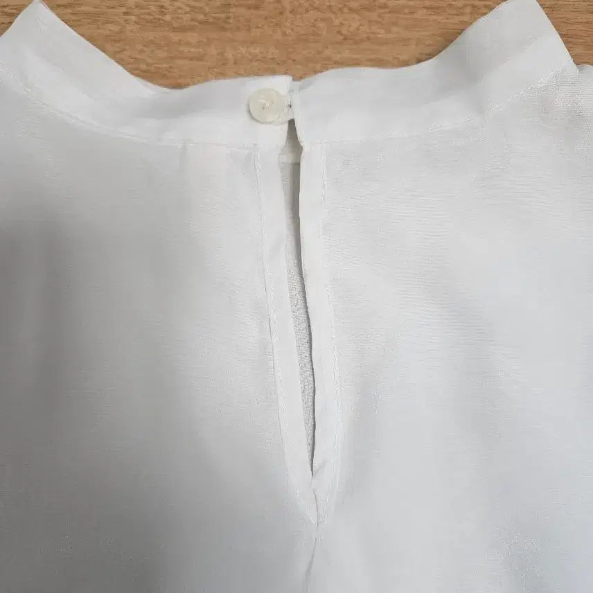 [BUNJANG] White See-Through Blouse Long Sleeve / 화이트 시스루 블라우스 퍼프 긴팔