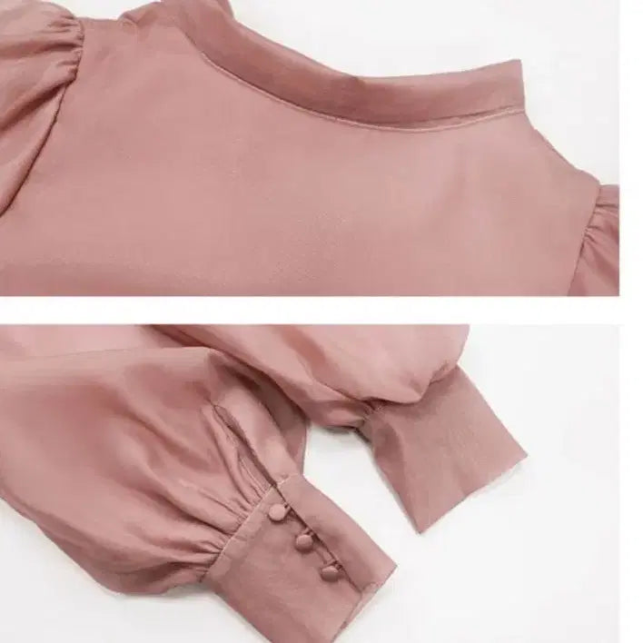 [BUNJANG] White See-Through Blouse Long Sleeve / 화이트 시스루 블라우스 퍼프 긴팔