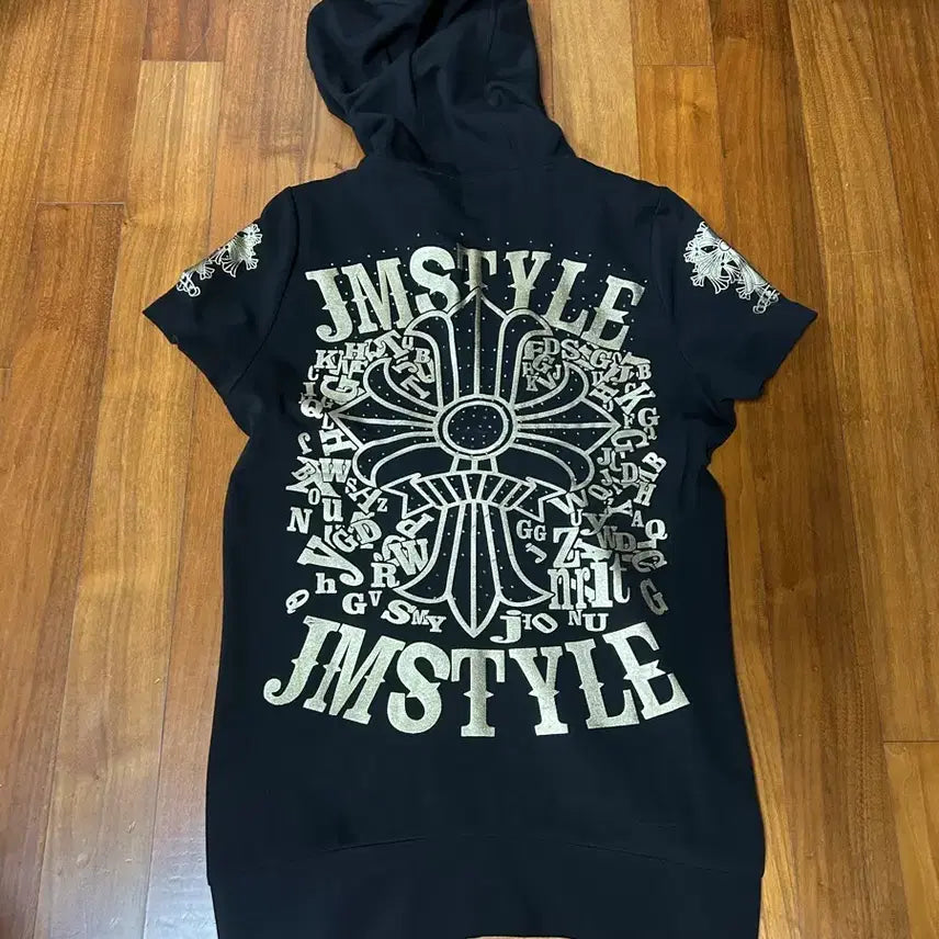 [BUNJANG] Chrome Hearts Style Black Half Sleeve Hoodie Zip-up / 크롬하츠 스타일 블랙 반팔 후드집업