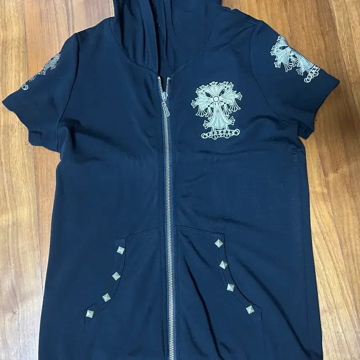[BUNJANG] Chrome Hearts Style Black Half Sleeve Hoodie Zip-up / 크롬하츠 스타일 블랙 반팔 후드집업