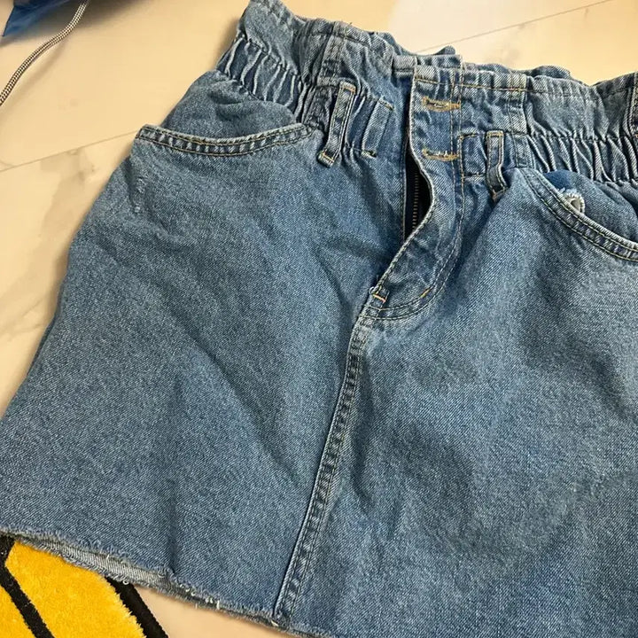 [BUNJANG] Denim Mini Skirt / 청반바지 데님 미니스커트 허리밴딩