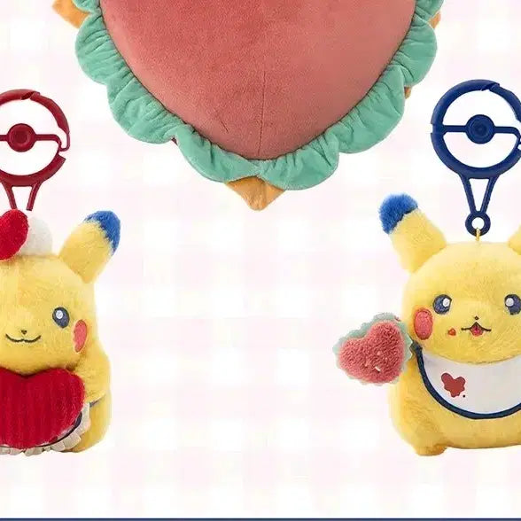[BUNJANG] Pokemon Diner Pikachu Plush Keychain Hamburger Heart Bundle Set New / 포켓몬 다이너 피카츄 인형 키링 햄버거 하트 일괄 새상품
