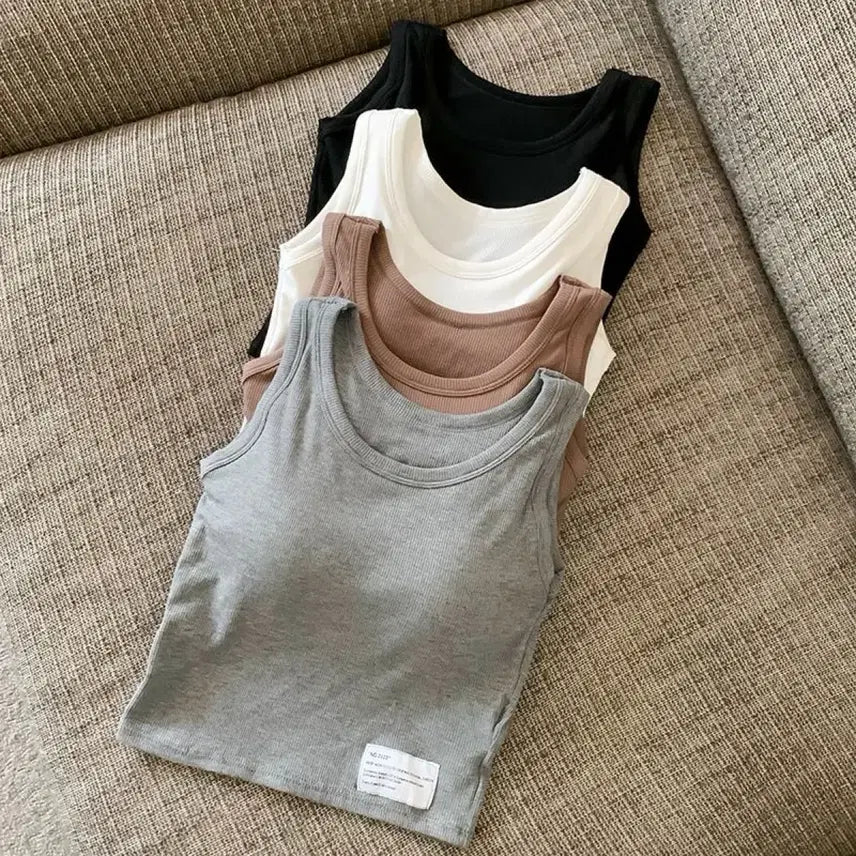 [BUNJANG] Basic Ribbed Crop Tank Top / 새상품 무료배송 - 속옷 필요없는 캡내장 골지 크롭 나시