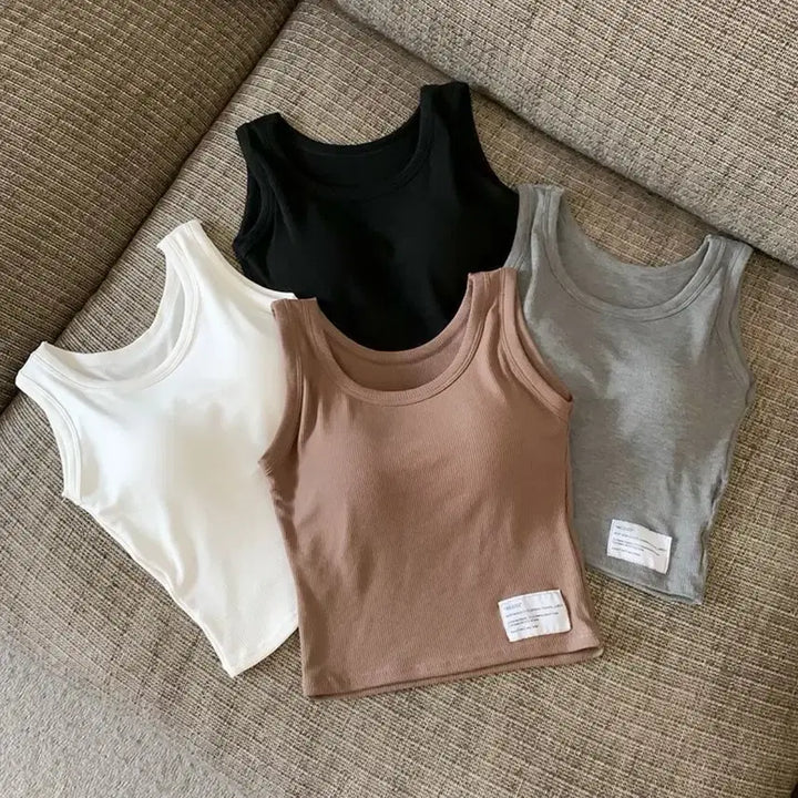 [BUNJANG] Basic Ribbed Crop Tank Top / 새상품 무료배송 - 속옷 필요없는 캡내장 골지 크롭 나시