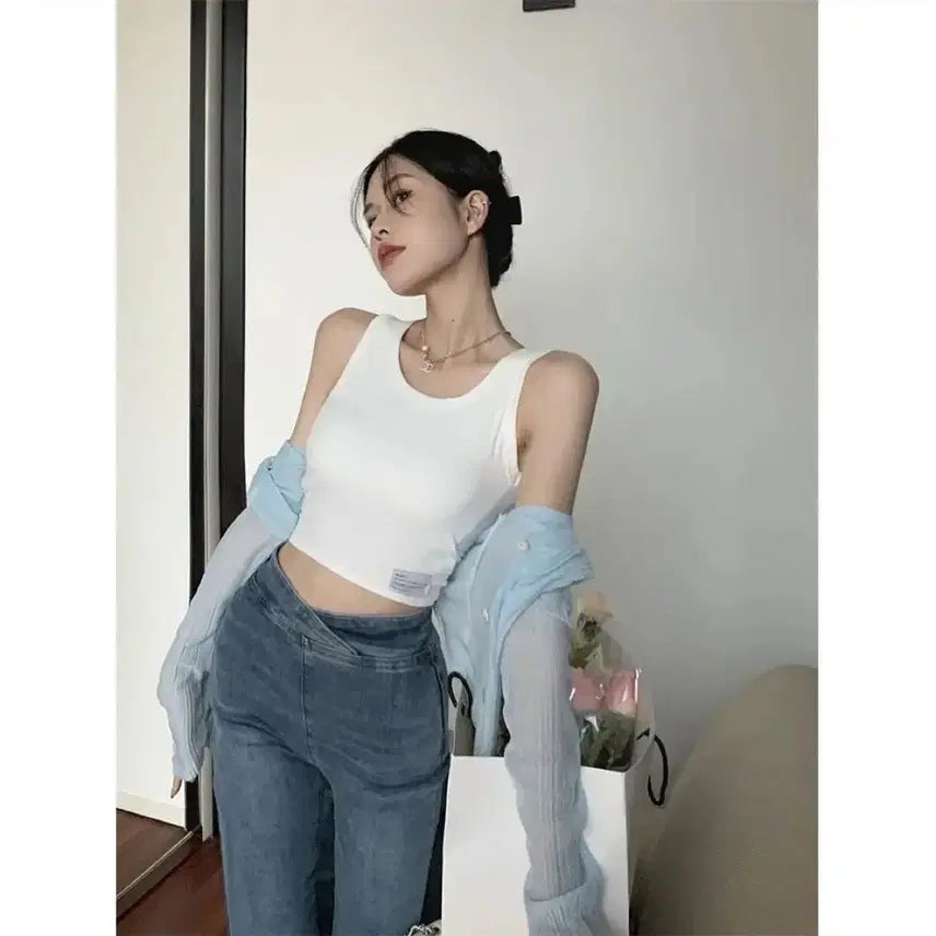 [BUNJANG] Basic Ribbed Crop Tank Top / 새상품 무료배송 - 속옷 필요없는 캡내장 골지 크롭 나시