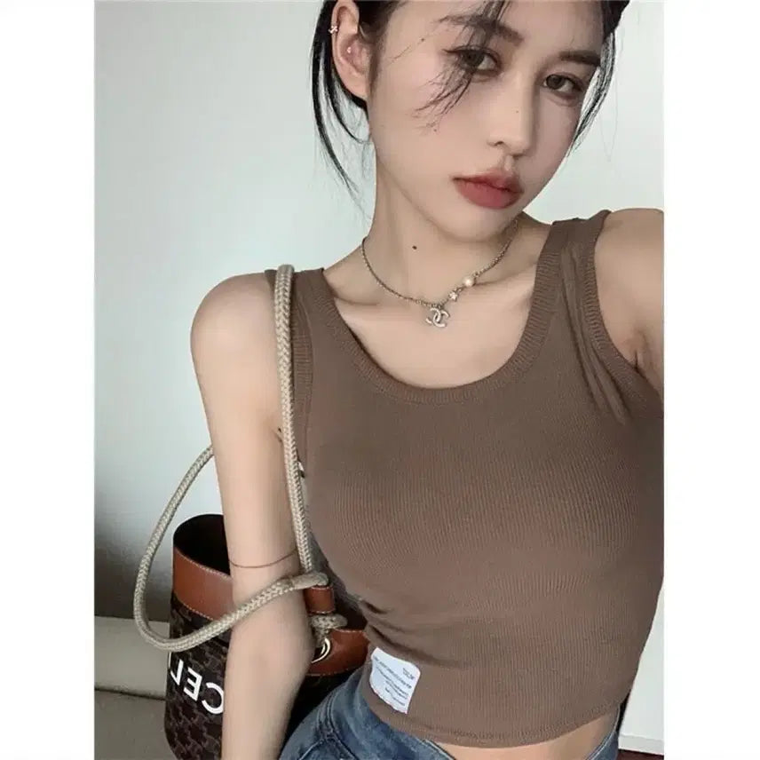 [BUNJANG] Basic Ribbed Crop Tank Top / 새상품 무료배송 - 속옷 필요없는 캡내장 골지 크롭 나시