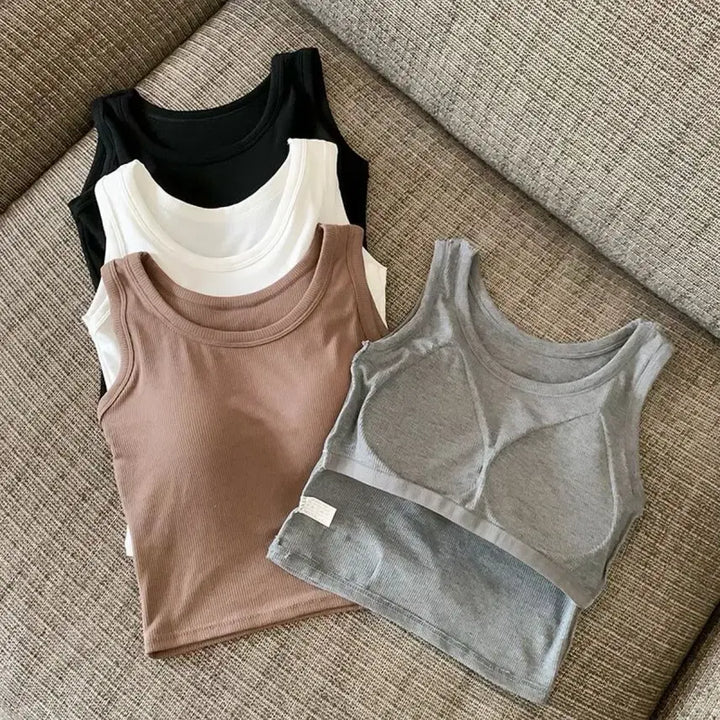 [BUNJANG] Basic Ribbed Crop Tank Top / 새상품 무료배송 - 속옷 필요없는 캡내장 골지 크롭 나시