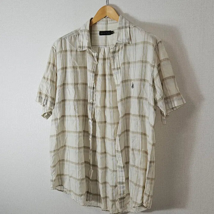 [BUNJANG] Beanpole Classic Linen Blend Check Short Sleeve Shirt Size 105 / 빈폴 클래식 린넨 마 반팔셔츠 체크 105