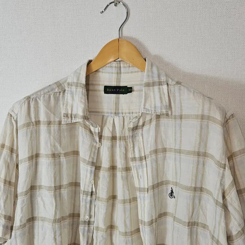 [BUNJANG] Beanpole Classic Linen Blend Check Short Sleeve Shirt Size 105 / 빈폴 클래식 린넨 마 반팔셔츠 체크 105
