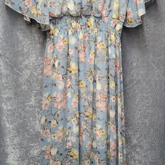 [BUNJANG] Sky Blue Floral Long Chiffon Dress / 하늘색 꽃무늬 롱 쉬폰 원피스